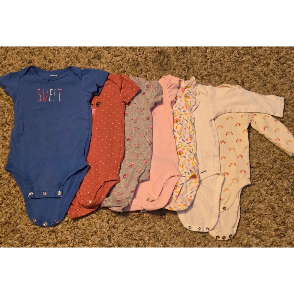 Bundle Of 7 Bodysuits‎ Baby Size 9-12/12  Months Cloud Island/Gerber/Carters